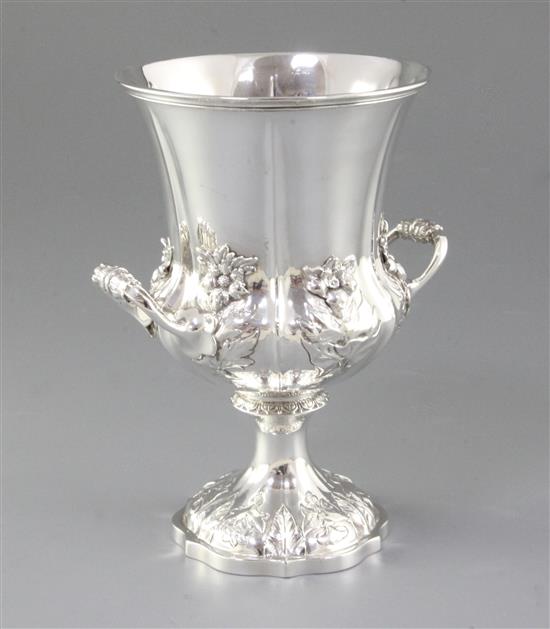 An early Victorian silver two handled cup, Height: 8”/202mm width to handles 6”/155mm Weight: 19oz/535grms